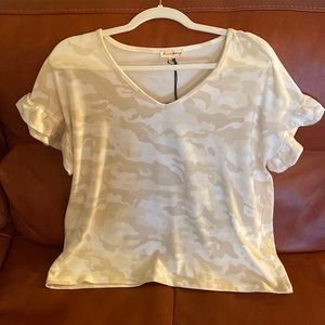 Camouflage cream and taupe top
